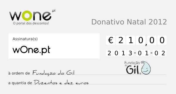 Donativo à Fundação do Gil pelo wOne.pt